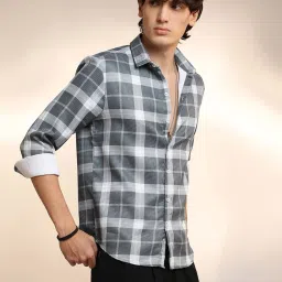 Campus Sutra Grey Regular Fit Checks Shirt image 3