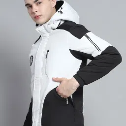 Monte Carlo Mens Solid White Hooded Neck Full Sleeve Jacket image 3