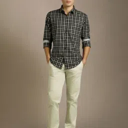 Louis Philippe Black Cotton Slim Fit Checked Shirt image 4