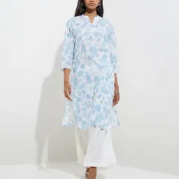 Utsa by Westside Light Blue Foliage Design Straight Cotton Kurta-picture-18