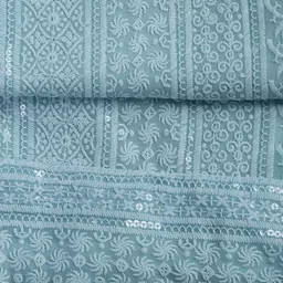 Meena Bazaar Floral Embroidered Thread Work Unstitched Dress Material image 4