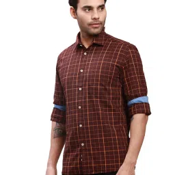 Parx Brown Cotton Slim Fit Checks Shirt image 3