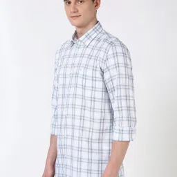 Peter England White Cotton Slim Fit Checks Shirt image 3