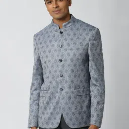 Peter England Grey Printed Mandarin Collar Blazer-picture-23