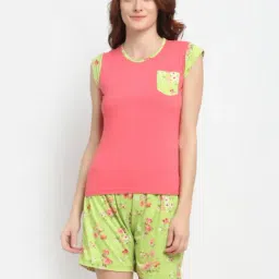 NEUDIS Pink & Green Printed T-Shirt With Shorts-image-61