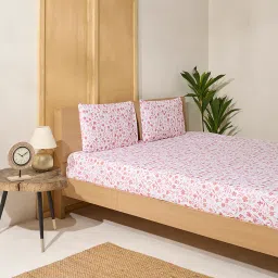 Westside Home Pink Floral Print King Bed Flat Sheet and Pillowcase Set image 3