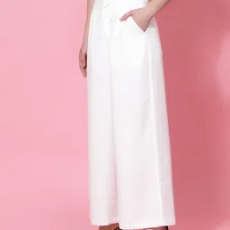 KASSUALLY White Regular Fit High Rise Trousers image 3