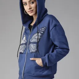 KASSUALLY Blue Cotton Embellished Hoodie image 3