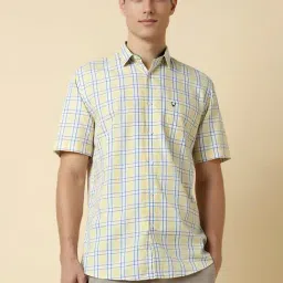 allen solly Men Yellow Slim Fit Check Half Sleeves Casual Shirts-picture-34