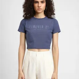 Forever 21 Navy Cotton Graphic Print Crop Top-picture-37