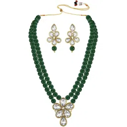 Peora Gold-Plated Crystal Pearl Long Necklace with Drop Earrings Ethnic Jewellery Set image 3