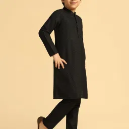 KISAH Boys Black Embroidered Kurta Pyjama Set image 3