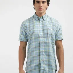 Tommy Hilfiger Blue Cotton Regular Fit Checks Shirts-picture-36