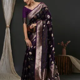 Saree Mall Purple Woven Saree With Unstitched Blouse image 3