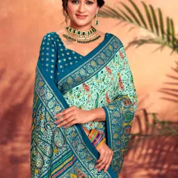 Saree Mall Blue Printed Saree With Unstitched Blouse image 3