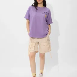 The Souled Store Lavender Loose fit Cotton Print T-shirts image 3