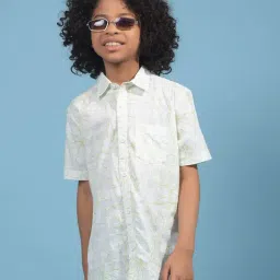 Crimsoune Club Boys Green Cotton Slim Fit Floral Shirt-picture-20