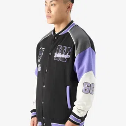 The Souled Store Black Cotton Loose Fit Black Panther : The King Varsity Printed Bomber Jackets image 3