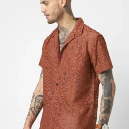 Vastrado Brown Relaxed Fit Self Pattern Shirt image 3