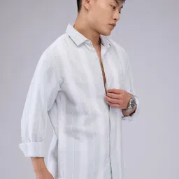 Vastrado Grey Cotton Relaxed Fit Striped Shirt image 3