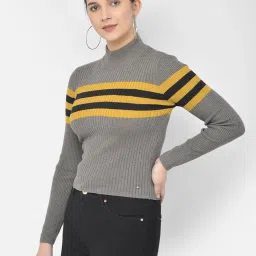 NUMERO UNO Grey Cotton Striped Sweater image 3