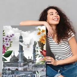 Art Street Multicolor Engineered Wood Stretched Painting Taj Mahal & Char Minar Art - Set of 3 image 3