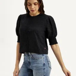 Levi's Black Cotton Regular Fit Self Pattern Top image 3