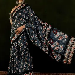 Saree Mall Grey Printed Sarees With Unstitched Blouse image 3