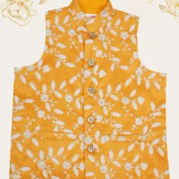 Little Bansi Boys Yellow Embroidered Regular Fit Waistcoat-picture-29