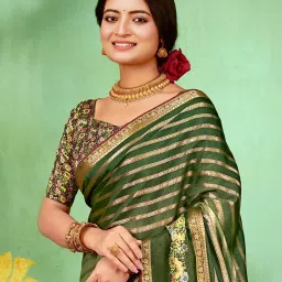 Saree Mall Green Embellished Sarees With Unstitched Blouse image 3