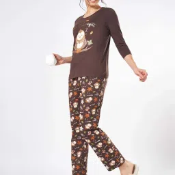 Dreamz by Pantaloons Brown Cotton Printed Pyjama Sets image 3