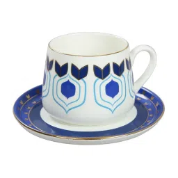 India Circus by Krsnaa Mehta Botanical Elegance Printed Indigo Bone China Cup and Saucer - Set of 4 image 3