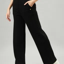 FEMEA Black Cotton Blend Textured Trackpants image 3