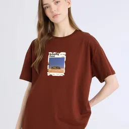 MISCHIEF MONKEY Women Printed Drop-Shoulder Sleeves Pockets T-shirt-picture-29