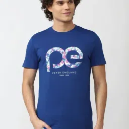 Peter England Blue Cotton Slim Fit Printed T-Shirt-picture-39