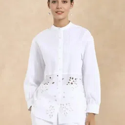 RAREISM White Cotton Solid Long Sleeves Top-picture-24