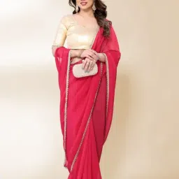 FABMORA Pink Embellished Sarees with Unstitched Blouse image 4