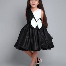 Pink Chick Girls V-Neck Party Cotton Balloon Bow Dress With Matching Clip-picture-18