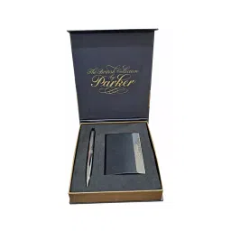 Parker ASTER Shiny Chrome Gold Plated GT Roller Ball Pen with Large Notebook (Blue), 8901198155423 image 1