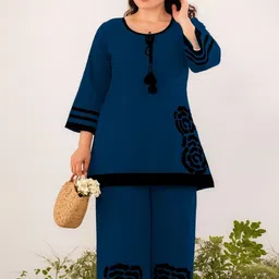 BlueWears Floral Printed Round Neck Straight Tunic With Palazzos-picture-17