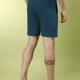 Crocodile Teal Regular Fit Self Design Cotton Shorts image 2