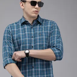 Arrow Sport Men Teal Original Slim Fit Checked Pure Cotton Casual Shirt-picture-31
