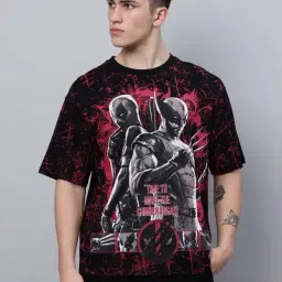 Free Authority Black Loose Fit Deadpool Printed Crew T-Shirt-picture-12
