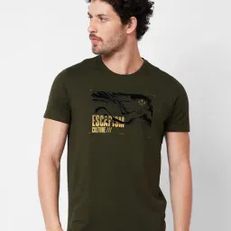 Spykar Green Slim Fit Graphic Print Crew T-Shirt-picture-29