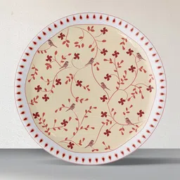 nestroots Beige & Maroon Printed Ceramic Wall Plate image 1