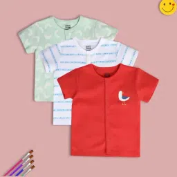 MINIKLUB Green, Red & White New Born And Baby Boys Short Sleeve Front Open Vest-image-1