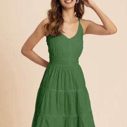 Moomaya Dark Green Regular Fit A Line Dress-picture-34