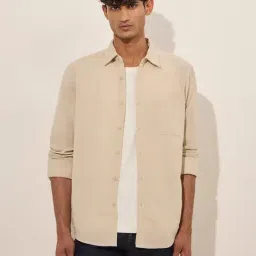WES Casuals by Westside Beige Solid Relaxed-Fit Cotton Shirt-picture-39