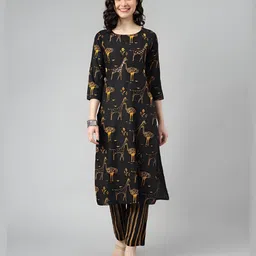 SINSINI Women Animal Printed Cotton Kurta with Trousers-picture-7