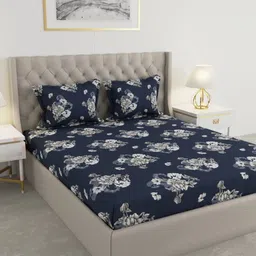 Raymond Home Navy Blue & White Printed 100 TC Queen Bedsheet Set-2.25 m x 2.50 m-picture-18